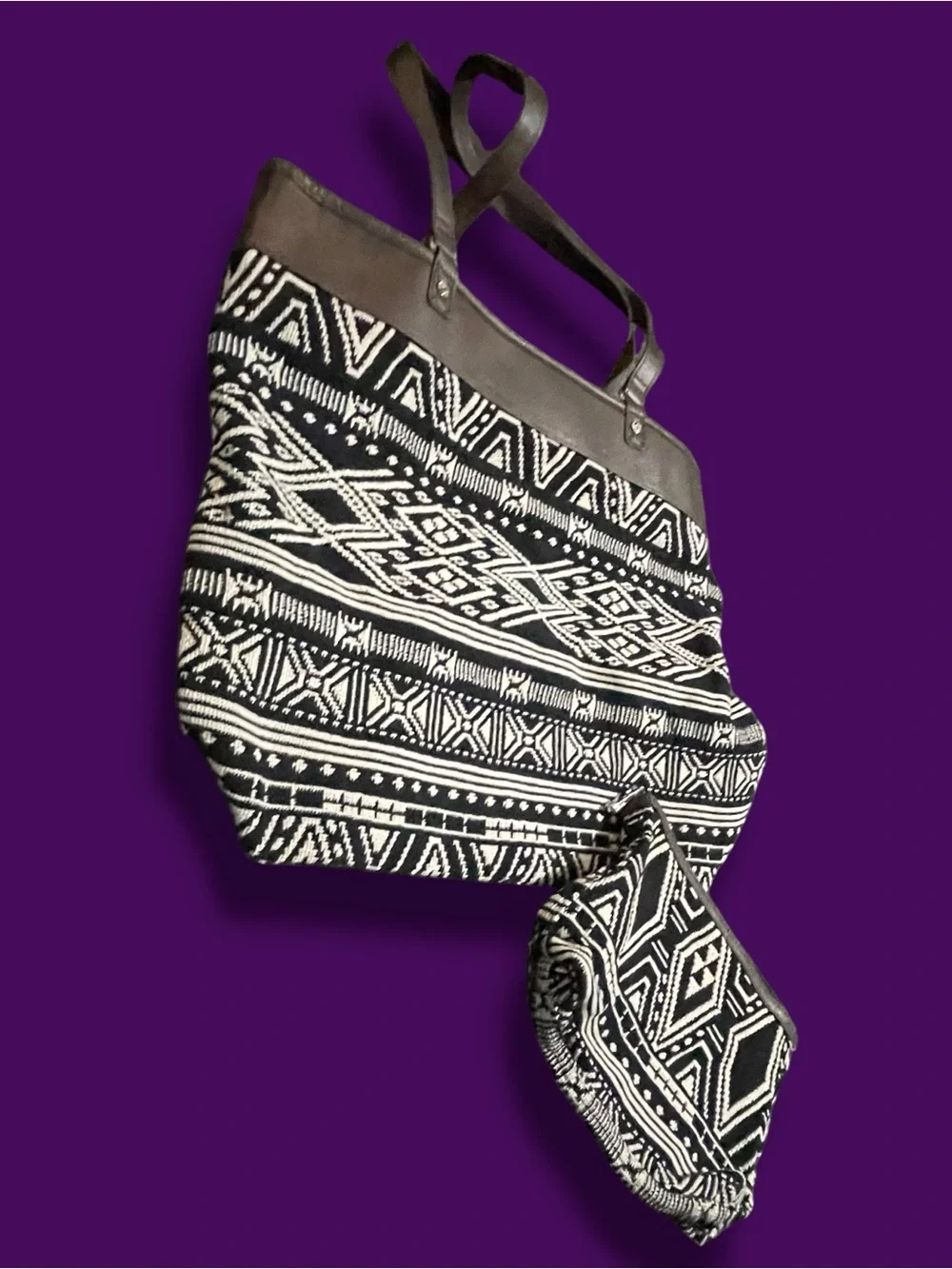 Thirty-One Jewell Rio Weave Tote & Matching Zipper Pouch Set Boho Aztec
